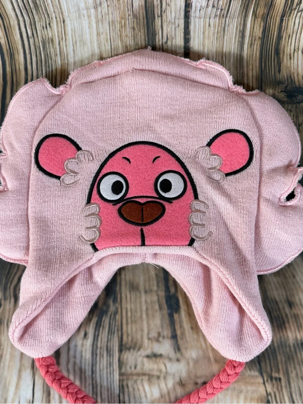 Steven Universe Pink Lion Knit Beanie Hat Earflap Braided Ties One Size Cartoon